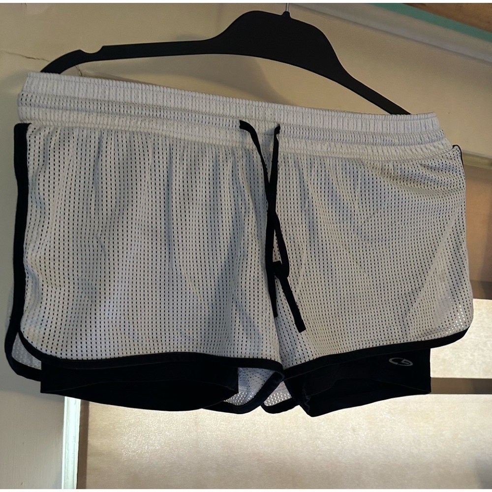 White Mesh Shorts with Black Spandex